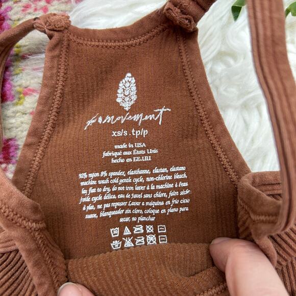 Free People Movement Neutral Brown Ribbed Cropped Happiness Runs Crop Tank XS/S - Picture 4 of 4